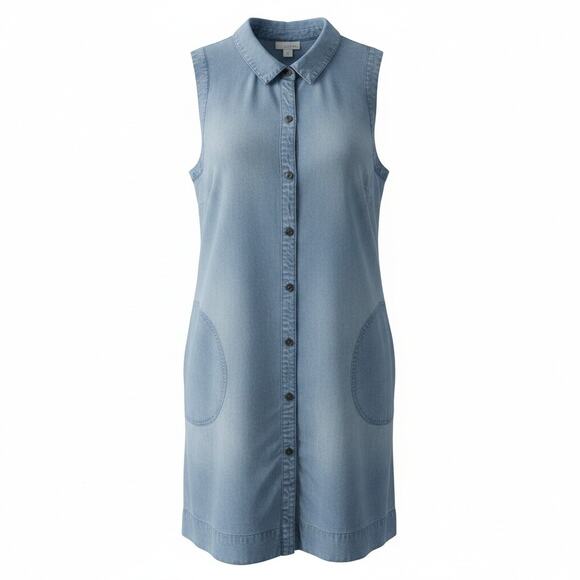 J. Jill Dresses & Skirts - J. Jill Denim Medium Blue Relaxed Casual Sleeveless Button-Up Dress Pockets